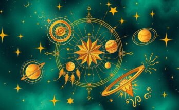Astrological symbols with vibrant colours on a celestial background, signifying individual empowerment and creativity.