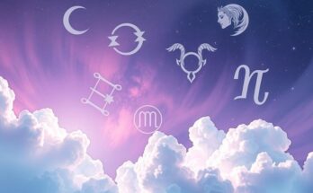 A serene cosmic scene featuring astrological symbols and zodiac signs intertwined with soft pastel colours.