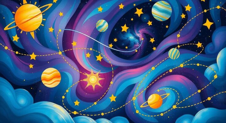 Abstract representation of cosmic energy with vibrant hues, highlighting themes of abundance, action, and confidence in astrology.