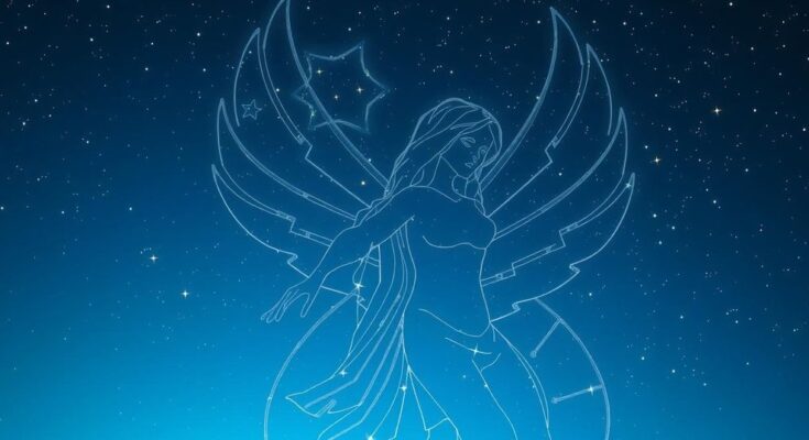 A celestial scene depicting Virgo's influence with luminous stars and a soothing colour palette.