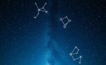 A vibrant starry night sky with constellations representing different zodiac signs, reflecting astrological themes.