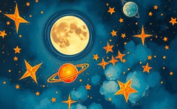 A cosmic scene showcasing the waning gibbous Moon and vibrant celestial bodies in a harmonious arrangement.