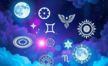Celestial illustration depicting astrological signs with vibrant colours, symbolising daydreaming and creativity.
