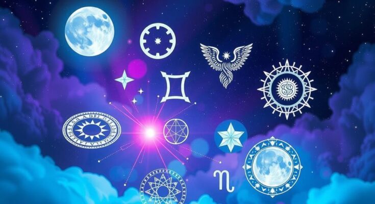 Celestial illustration depicting astrological signs with vibrant colours, symbolising daydreaming and creativity.
