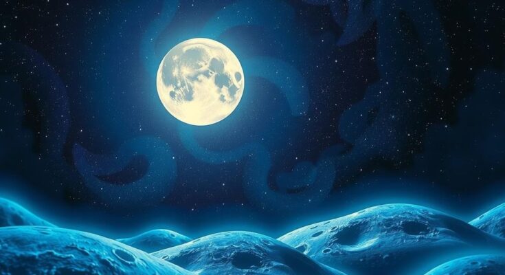 A cosmic scene with a luminous full moon against a starry background, symbolising transformation and self-discovery.