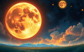 Celestial scene with vibrant Sagittarius moon, fiery Mars in Leo, exhibiting cosmic energy and motivation.