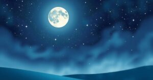 A celestial scene featuring a full moon with soft glowing light, surrounded by twinkling stars, symbolising love and connection.
