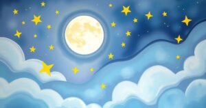 Cosmic astrological scene with radiant stars, zodiac symbols and a serene moon illuminating a dreamy landscape.