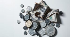 Abstract representation of campaign finance with money symbols and shadows, depicting hidden political agendas.