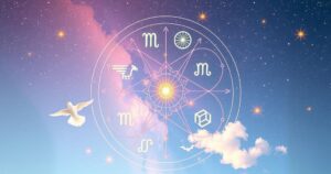 Astrological scene with zodiac symbols and cosmic elements reflecting alignment and purpose.