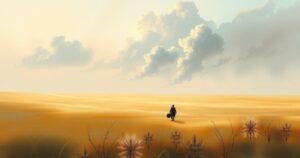 A serene landscape representing political exhaustion, featuring muted tones and soft textures reflecting calmness and tranquility.