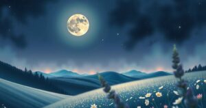 A celestial scene with a glowing waxing gibbous moon over a serene landscape, symbolizing astrological insights.