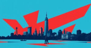 A political landscape depicting the tension of party loyalty with symbolic imagery of New Jersey and political themes.