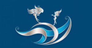 A serene silver and blue abstract representation of the Gemini zodiac sign symbolising harmony and balance.