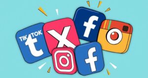A digital collage showcasing social media icons like TikTok, X, Facebook, and Instagram in a vibrant, engaging style.