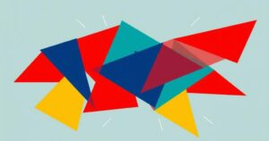 An abstract representation of political flexibility, featuring dynamic shapes and contrasting colours symbolising change and loyalty.