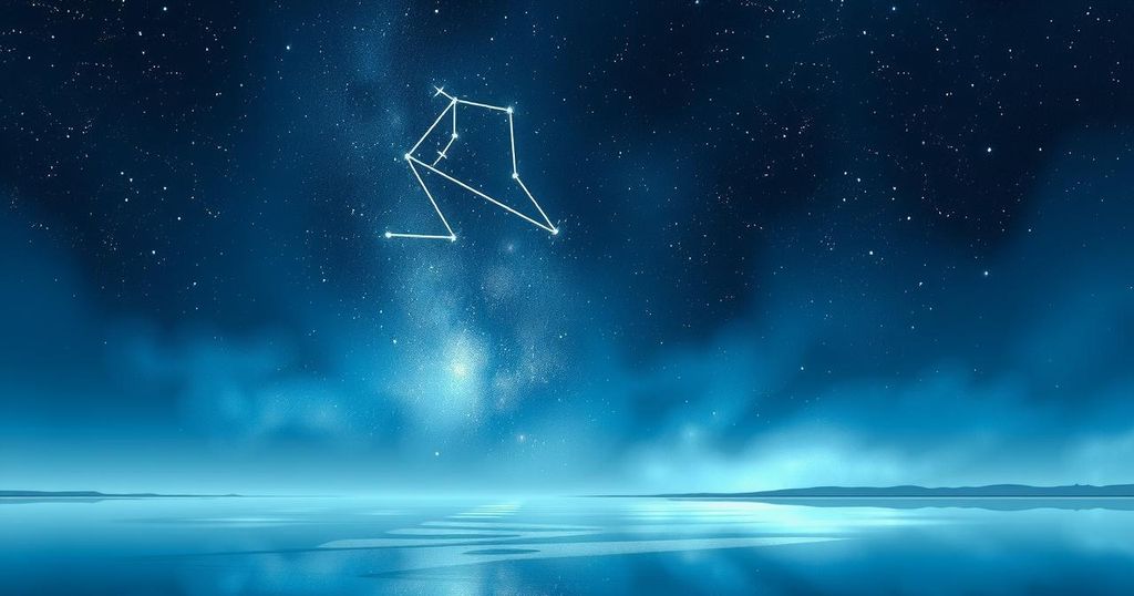 A serene starry night sky over a tranquil landscape, symbolising astrology and zodiac signs appreciation.
